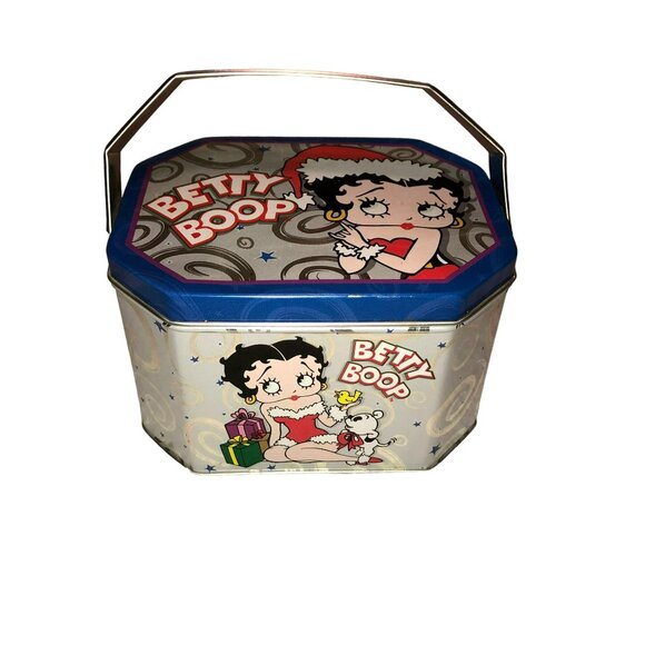 RARE BETTY BOOP TIN PURSE BOX BETTY DRESSED LIKE MRS CLAUS MINI W/ HANDLE CLEAN - Picture 1 of 6